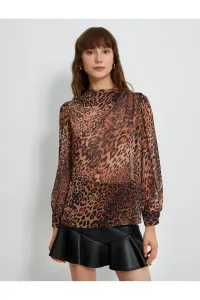 Koton Chiffon Blouse Leopard Patterned Draped Collar Balloon Sleeve