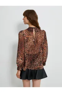 Koton Chiffon Blouse Leopard Patterned Draped Collar Balloon Sleeve