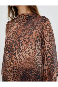 Koton Chiffon Blouse Leopard Patterned Draped Collar Balloon Sleeve