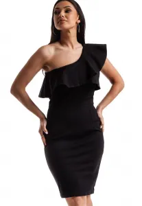 Black dress with decorative frill at the La Diva neckline