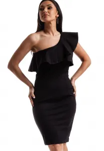 Black dress with decorative frill at the La Diva neckline