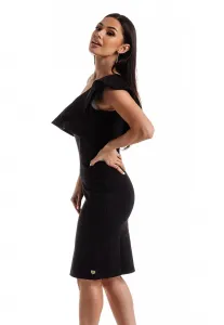 Black dress with decorative frill at the La Diva neckline