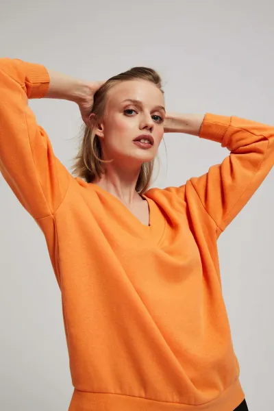 Marisse Orange V-Neck Sweatshirt