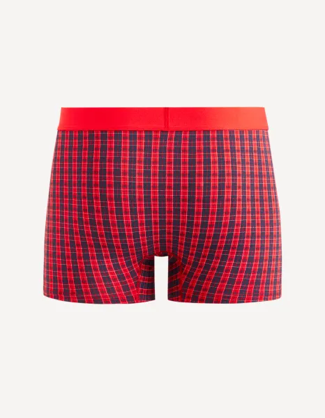 Červené pánske kockované boxerky Celio Fibocar
