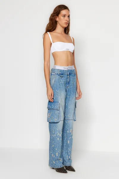 Trendyol X Sagaza Studio modrý elastický detail a na sebe džínsy