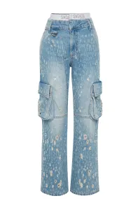 Trendyol X Sagaza Studio modrý elastický detail a na sebe džínsy