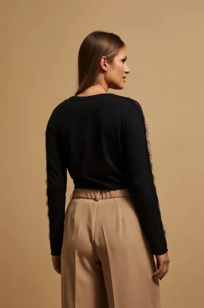 Marisse Black Blouse With Lace On The Sleeves