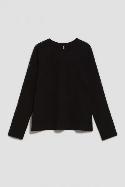 Marisse Black Blouse With Lace On The Sleeves