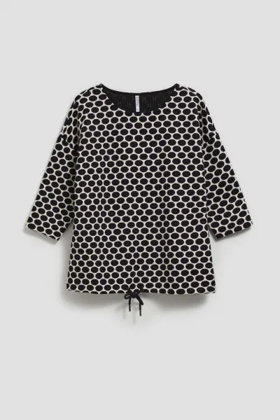 Marisse Blouse With A Geometric Pattern, White And Navy Blue