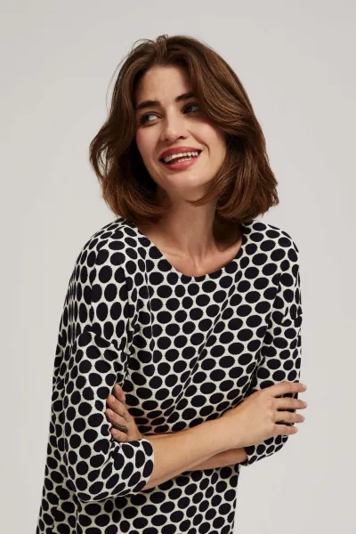 Marisse Blouse With A Geometric Pattern, White And Navy Blue