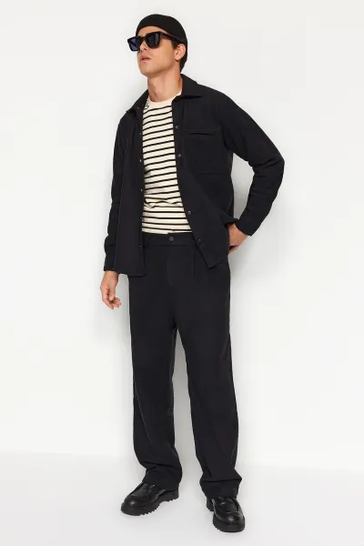 Trendyol Black Wide Leg Stamped Trousers