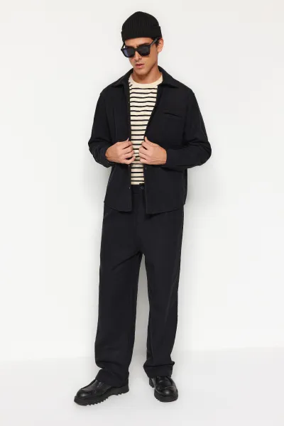 Trendyol Black Wide Leg Stamped Trousers