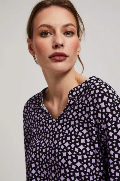 Marisse Patterned V-Neck Blouse In Lavender