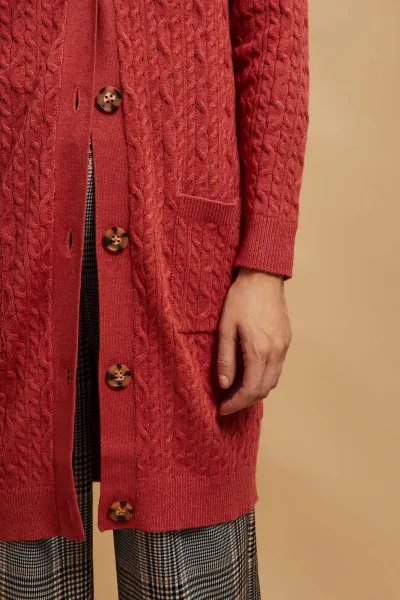 Marisse Long Raspberry Cardigan