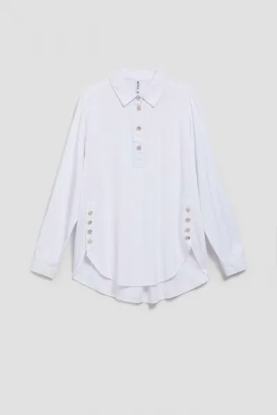 Marisse White Shirt With Decorative Buttons On The Neckline And Sleeves