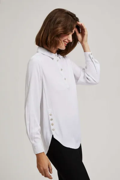 Marisse White Shirt With Decorative Buttons On The Neckline And Sleeves