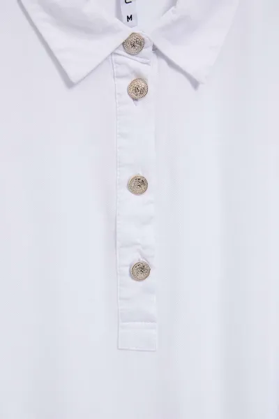Marisse White Shirt With Decorative Buttons On The Neckline And Sleeves