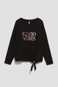Marisse Black Blouse With An Inscription And Ties