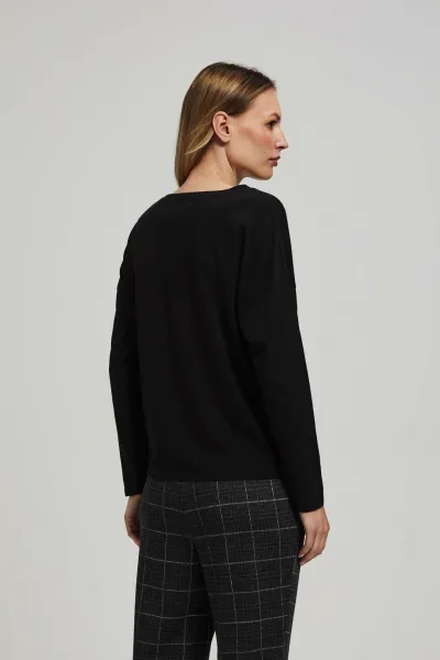 Marisse Black Blouse With An Inscription And Ties