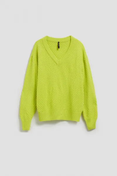 Marisse Lime V-Neck Sweater