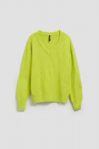 Marisse Lime V-Neck Sweater