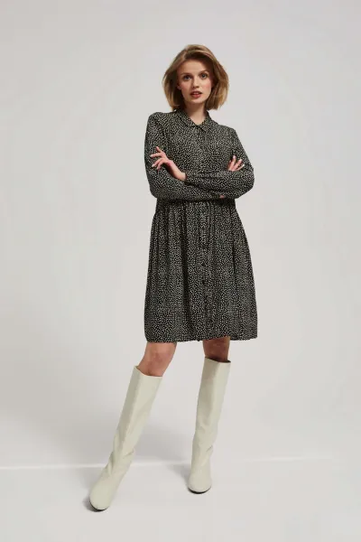 Marisse Black Shirt Dress With A Flared Bottom
