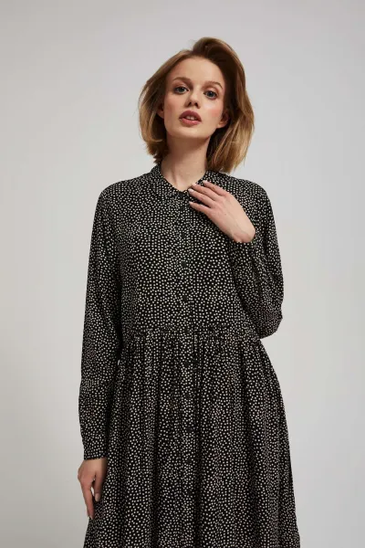Marisse Black Shirt Dress With A Flared Bottom