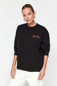 Trendyol Black Back Print Detailed Thick Inside Fleece Regular Fit Slit Knitted Sweatshirt