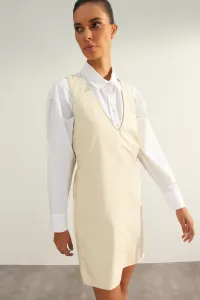 Trendyol Stone rovný strih z umelej kože Gilet tkané šaty