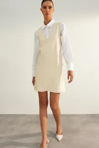 Trendyol Stone rovný strih z umelej kože Gilet tkané šaty