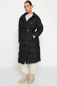 Trendyol Black Belted vodoodpudivý dlhý nafukovací kabát