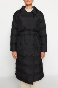 Trendyol Black Belted vodoodpudivý dlhý nafukovací kabát