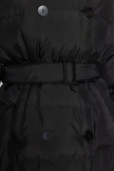 Trendyol Black Belted vodoodpudivý dlhý nafukovací kabát