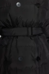 Trendyol Black Belted vodoodpudivý dlhý nafukovací kabát
