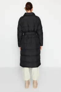 Trendyol Black Belted vodoodpudivý dlhý nafukovací kabát