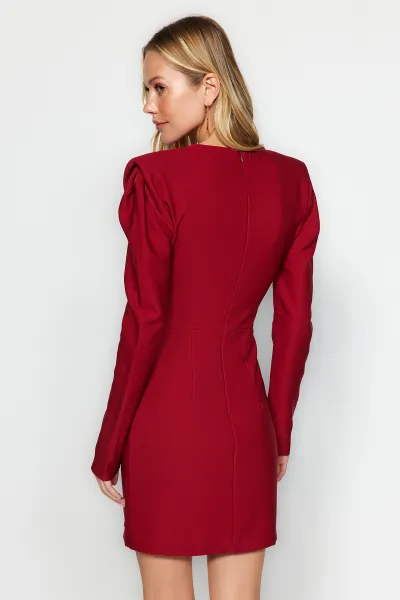 Trendyol Burgundy vlnitá kombinéza tkané tkané šaty