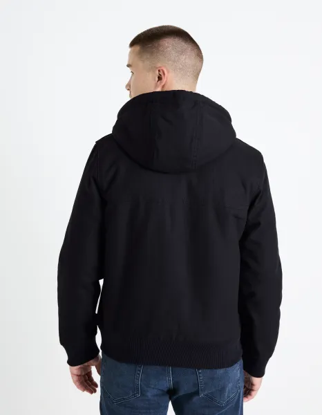 Tmavomodrá pánska bunda s umelým kožúškom Celio Fuhoodie