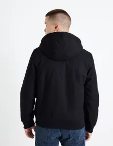 Tmavomodrá pánska bunda s umelým kožúškom Celio Fuhoodie