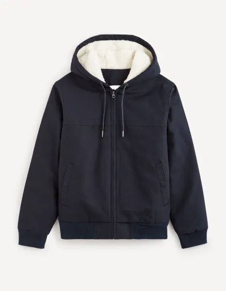Tmavomodrá pánska bunda s umelým kožúškom Celio Fuhoodie