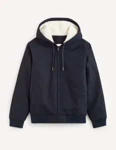 Tmavomodrá pánska bunda s umelým kožúškom Celio Fuhoodie