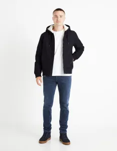 Tmavomodrá pánska bunda s umelým kožúškom Celio Fuhoodie