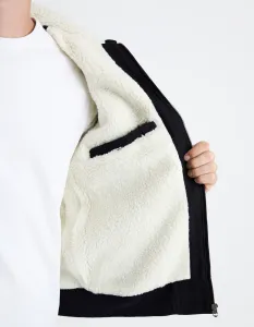 Tmavomodrá pánska bunda s umelým kožúškom Celio Fuhoodie