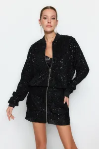 Trendyol Čierna pletená trblietavá flitrová flitrová bomber bunda