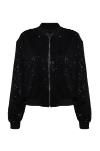 Trendyol Čierna pletená trblietavá flitrová flitrová bomber bunda