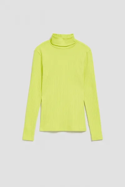 Marisse Lime Green Ribbed Turtleneck Blouse
