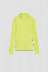 Marisse Lime Green Ribbed Turtleneck Blouse