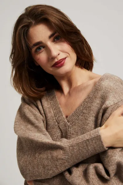 Marisse Dark Beige V-Neck Sweater