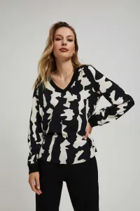 Marisse Patterned V-Neck Shirt, Black