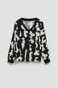 Marisse Patterned V-Neck Shirt, Black