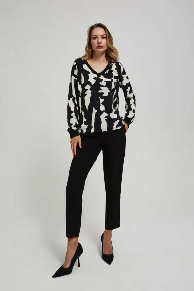 Marisse Patterned V-Neck Shirt, Black